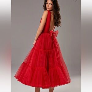 Red midi plunging neckline cut out dress